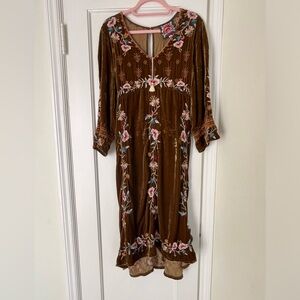 Johnny Was velvet dress.  Boho embroidery.  Looks great with cowboy boots!